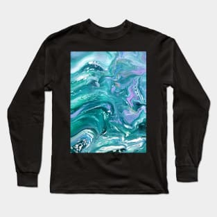 Teal and Purple Acrylic Pour Painting Long Sleeve T-Shirt